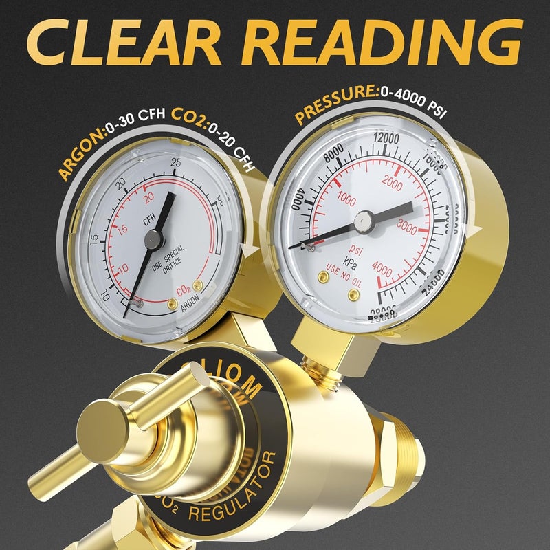 TOOLIOM Argon CO2 Regulator, Welding Gas Regulator for MIG and TIG, 0-4000 PSI Input Pressure,CGA580 Inlet Connection - Image 3